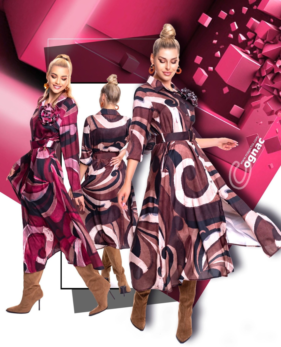 Cognac mintás ruha/ F