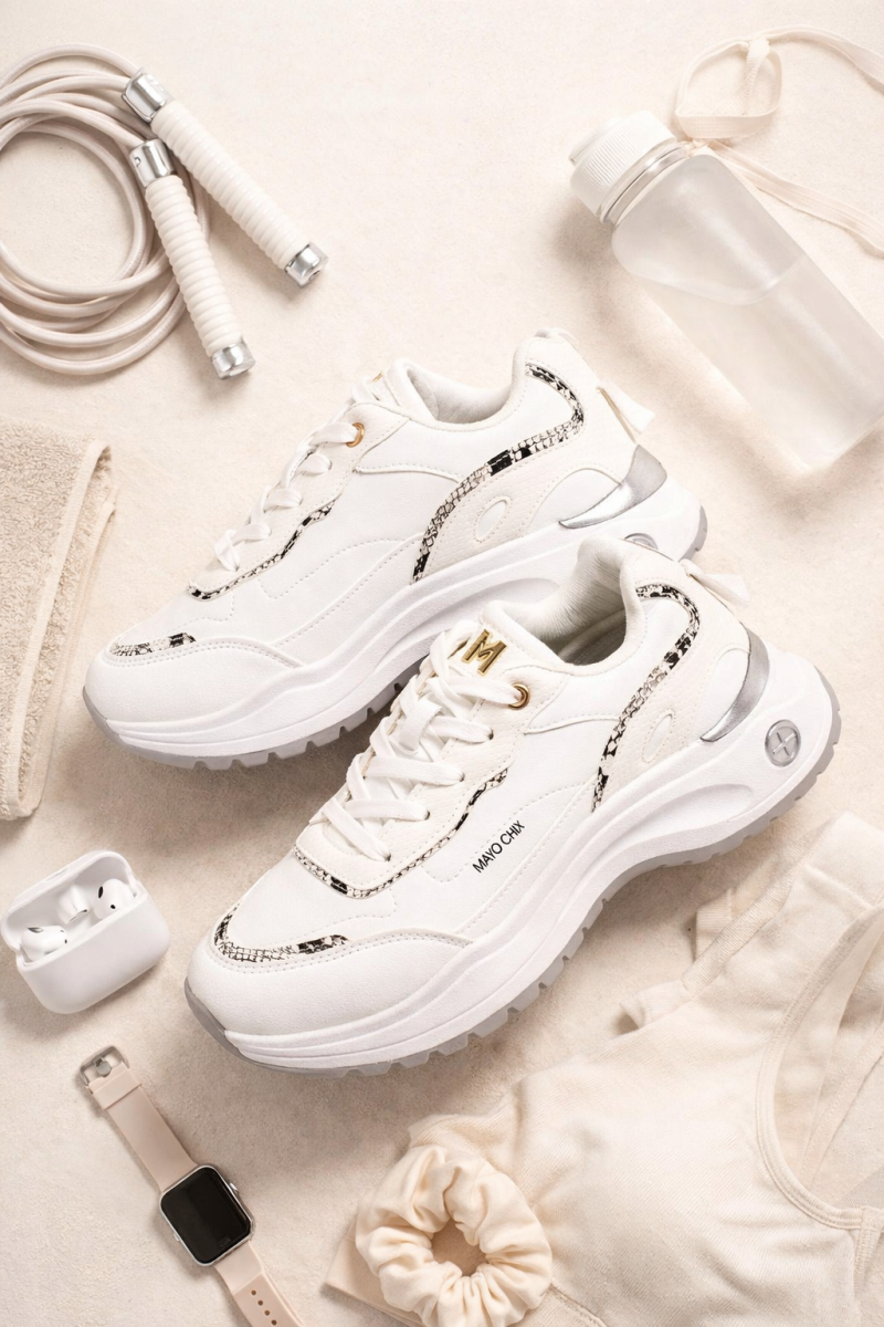 Emelt talpú fehér sportcipő 6102/ S